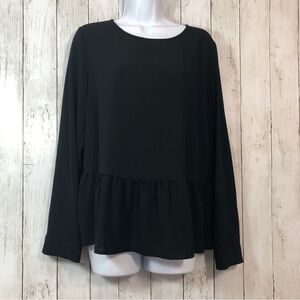 Apt.9 Peplum Black Long Sleeve Blouse Medium